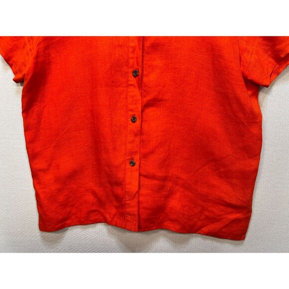 Harvé Benard Women's Linen Button Up Shirt Summer Size 12 Orange Short Sleeve - Picture 5 of 10